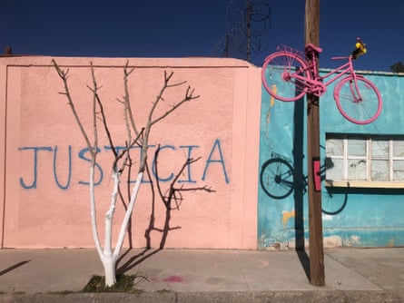 Images for Isabel Cabanillas story by Ed Vulliamy. Graffiti and pink bicycle at the scene of Isabel’s murder, Calle Ochoa, C.J.