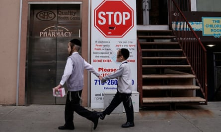 A sign in Brooklyn, New York, advises about the measles outbreak.