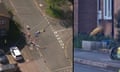 Aerial footage taken by Sky News showed a police cordon and blood on the ground at the scene of a stabbing in London on Tuesday