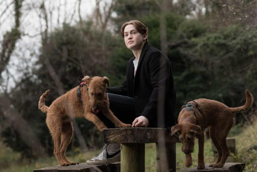 Kit Connor with his dogs Basil and Sybil.