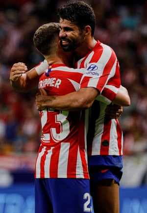 Trippier and Diego Costa celebrate after the win over Eibar