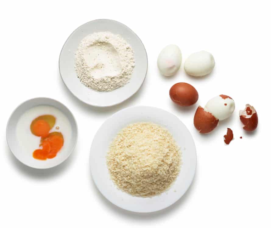 Felicity Cloake’s scotch eggs -- Peel the eggs and prepare the coating