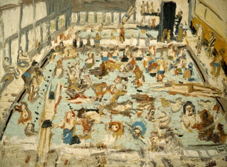 Children’s Swimming Pool, 11 O’Clock Saturday Morning, August 1969, oil on board, by Leon Kossoff.