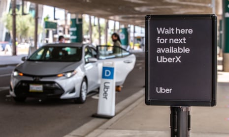 An Uber sign at San Diego airport, 20 August 2020.