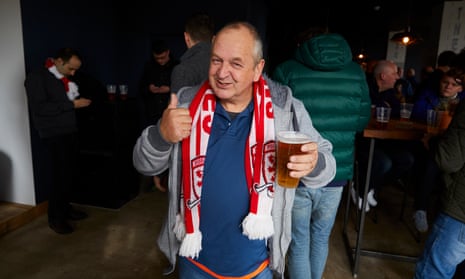 Middlesbrough fan in Hit the Bar which opened early to serve drinks and breakfast before the early kick-off.