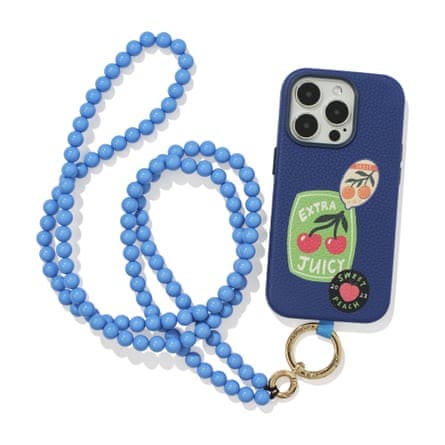 Blue beaded string attached to a smartphone