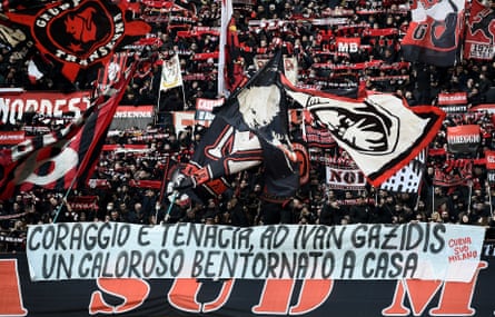 Milan fans in the Curva Sud display a banner in support of Ivan Gazidis last November when he was recovering from cancer.