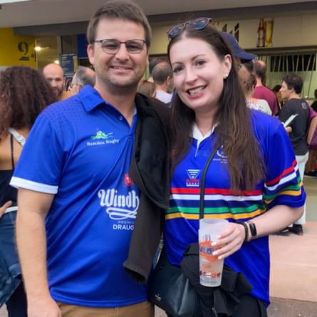 Adriaan Pieter Coetzee and Grace Taylor before Namibia’s game against New Zealand in Toulouse
