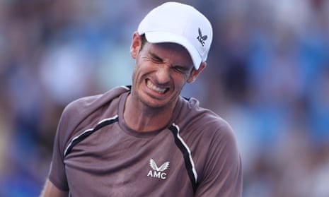 Andy Murray reacts during his first round singles defeat to Tomás Martín Etcheverry during the 2024 Australian Open.