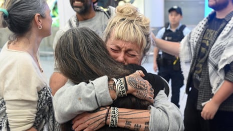 Members of the Gaza-bound Global Sumud Flotilla who were last week detained by Israeli security forces arrived in Sydney on Monday morning.