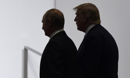 Donald Trump and Vladimir Putin at the G20 summit in Osaka, Japan, on 28 June 2019. 