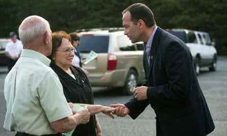 Bob Good greets voters in Lynchburg, Virginia.