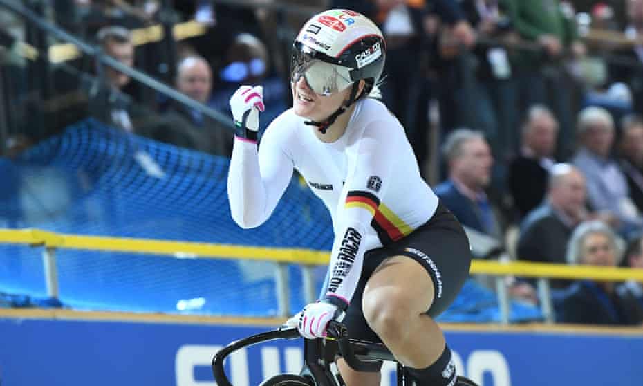 Kristina Vogel celebrates winning the women’s sprint final at the track world championships in the Netherlands in March. 