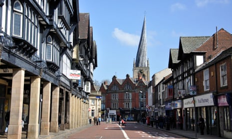 Knifesmithgate and the twisted spire of St Mary’s church, Chesterfield