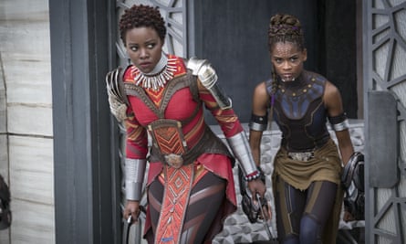 Lupita Nyong’o and Letitia Wright in a scene from Black Panther.
