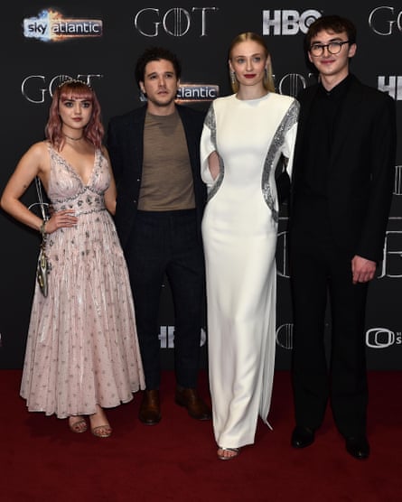 Maisie Williams, Kit Harington, Sophie Turner and Isaac Hempstead Wright attend the Game of Thrones screening at the Waterfront Hall in Belfast.