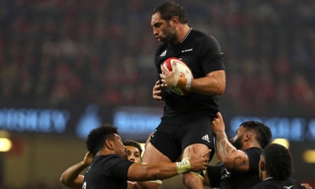New Zealand’s Sam Whitelock claims a high ball against Wales in the Autumn Nations series