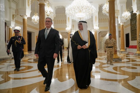 Keir Starmer meets with Bahrain's Crown Prince and Prime Minister Salman bin Hamad Al Khalifa at the Al Sakhir Palace in Bahrain.