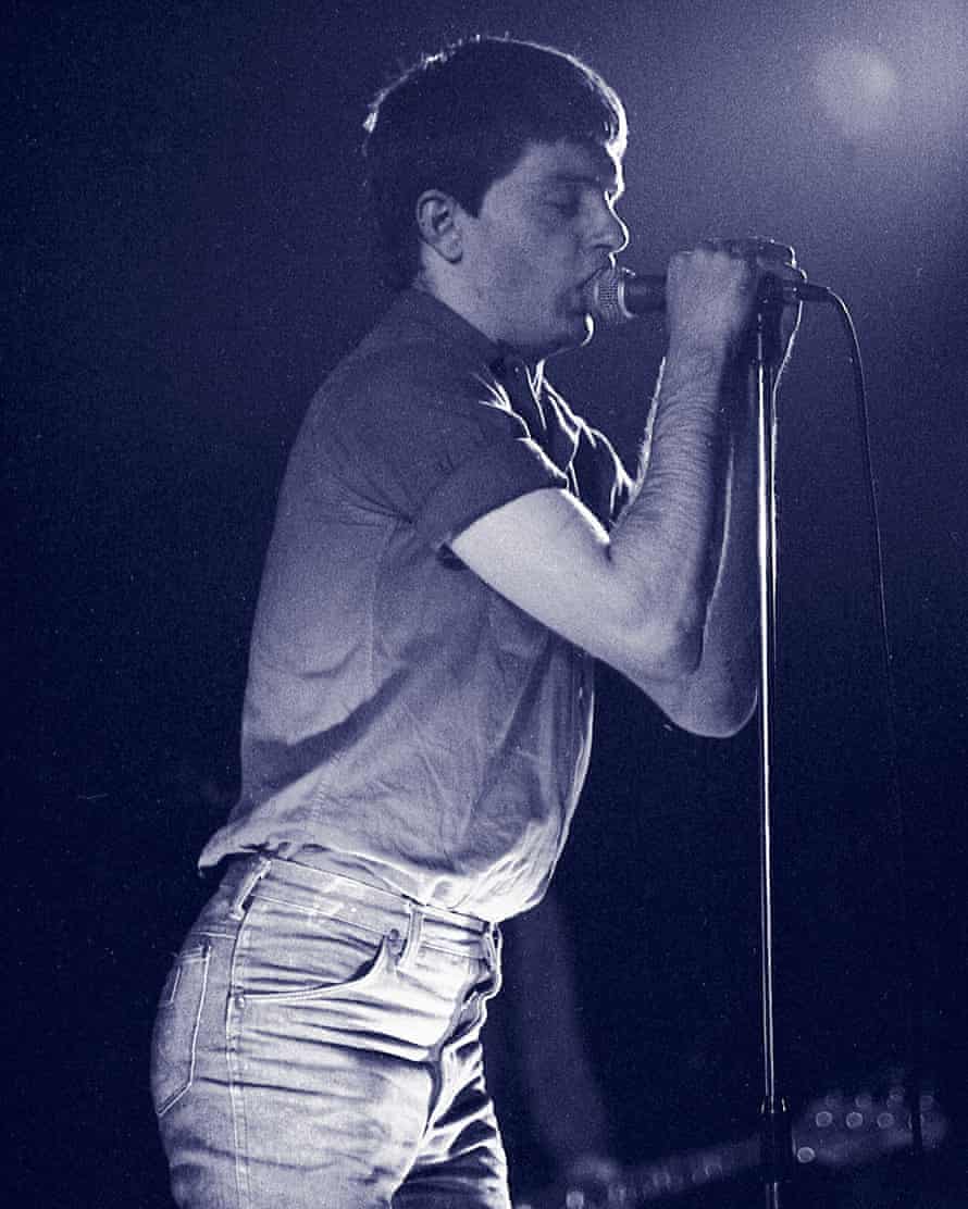 Ian Curtis on stage at the Lyceum, London, February 1980.