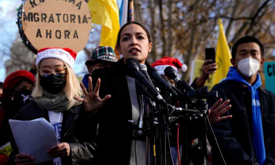 Alexandria Ocasio-Cortez speaks during an immigration reform demonstration in Washington DC on 7 December. 