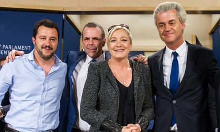 Harald Vilimsky (second left) with (l-r) Matteo Salvini, Geert Wilders and Marine Le Pen in 2014.