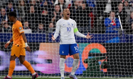 Kylian Mbappé celebrates scoring a goal in France's convincing win