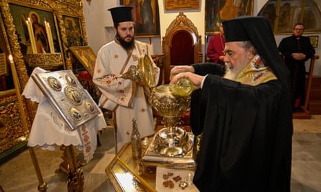 Oils are mixed and blessed by the Patriarch of Jerusalem