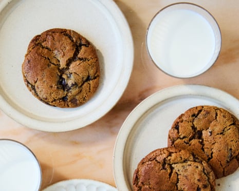 Benjamin Ebuehi’s sweet and salty chocolate chip cookies on white plates