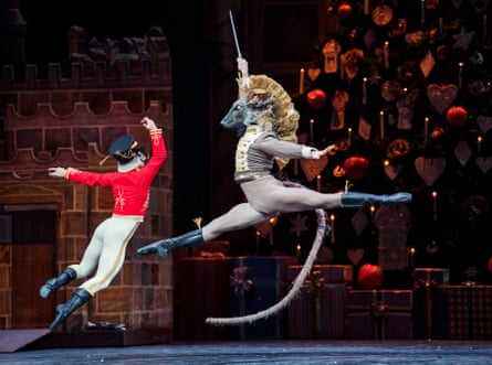Alexander Campbell (the Nutcracker) and Nicol Edmonds (Mouse King) in the Royal Ballet’s The Nutcracker.