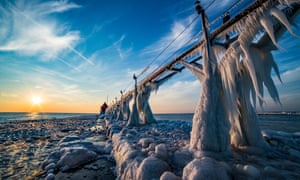 The Grand Haven Pier in St Joseph, Michigan, was covered by amazing formations of giant icicles