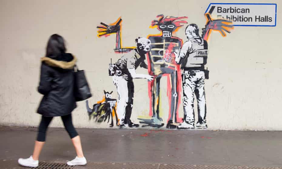 One of the new murals by Banksy, clearly inspired by Jean-Michael Basquiat’s work.