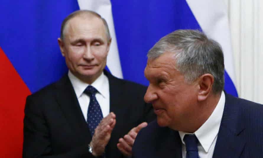 Russian president Putin and Rosneft chief executive, Igor Sechin.