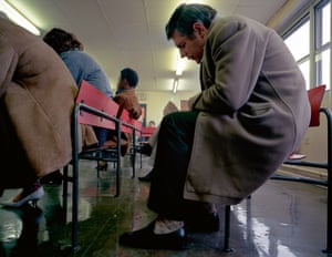 Crouched Man, DHSS Waiting Room, Bristol, 1984