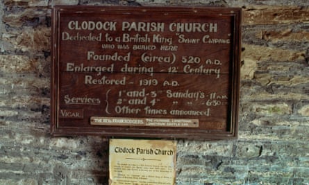 A plaque in the porch of Clodock Church, where the group slept one night.