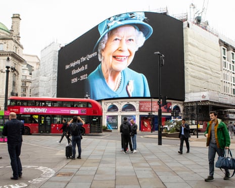 Piccadilly Circus screens show an image of the Queen the morning after the death of Queen Elizabeth II.