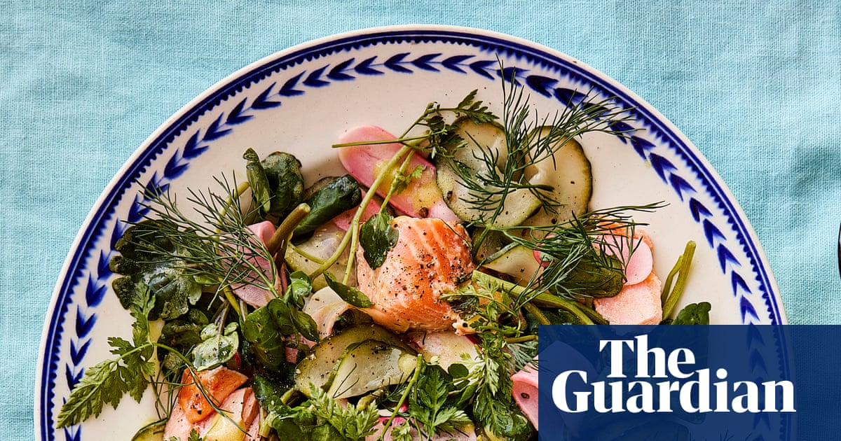 Max Rocha’s recipes for confit trout salad and grilled courgette with apricot, stracciatella and roasted almonds