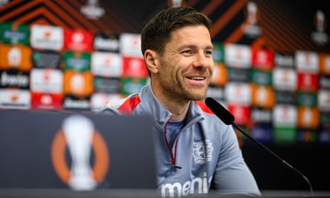 Xabi Alonso during the press conference ahead of their the UEFA Europa League 2023/24 Quarter-Final