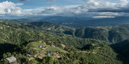Sweeping shot of the mountainous region of Huehuetenango, Guatemala