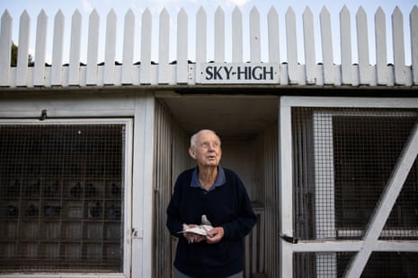 Trevor Steed, 91 in his backyard of his Blacktown home in Western Sydney.