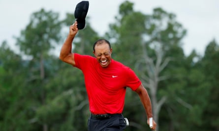 Tiger Woods celebrates after winning the 2019 Masters