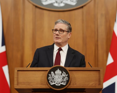 Keir Starmer at a lectern during a press conference