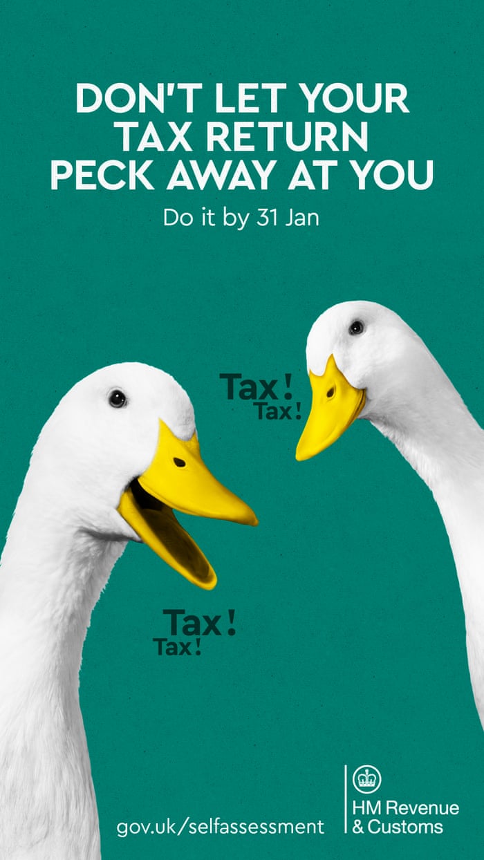 New HMRC campaignHM Revenue and Customs undated handout photo of a poster from their latest Self Assessment Tax return advertising campaign. More than 10,000 tax returns were submitted online to the taxman in total over Christmas Day and Boxing Day, figures show. On Christmas Day, 2,590 self-assessment returns were submitted - with a further 7,655 submitted on Boxing Day, HMRC said. PRESS ASSOCIATION Photo. Issue date: Wednesday December 27, 2017. See PA story MONEY Tax. Photo credit should read: HMRC/PA Wire NOTE TO EDITORS: This handout photo may only be used in for editorial reporting purposes for the contemporaneous illustration of events, things or the people in the image or facts mentioned in the caption. Reuse of the picture may require further permission from the copyright holder.