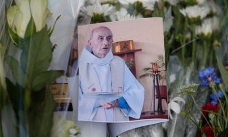 A memorial to murdered priest Jacques Hamel in Saint-Etienne-du-Rouvray, near Rouen, France