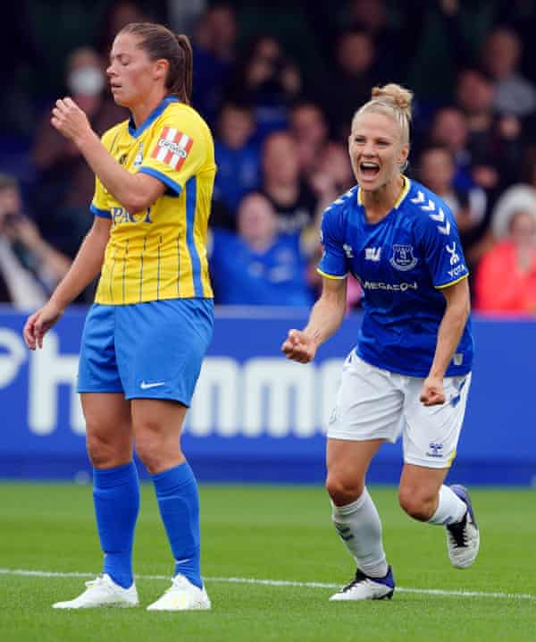 Everton’s Leonie Maier (right) celebrates after scoring against Birmingham
