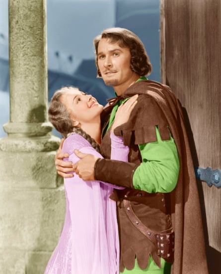 Olivia de Havilland as Maid Marian with Errol Flynn in The Adventures of Robin Hood, 1938.