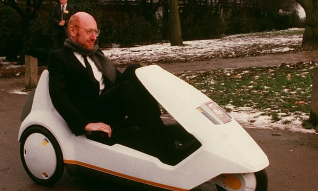 Sir Clive Sinclair in a C5