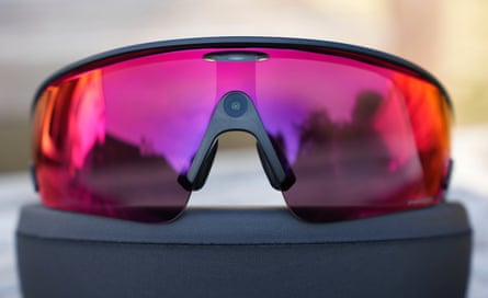 The camera and privacy LED in the lens of the Oakley Meta Vanguard.