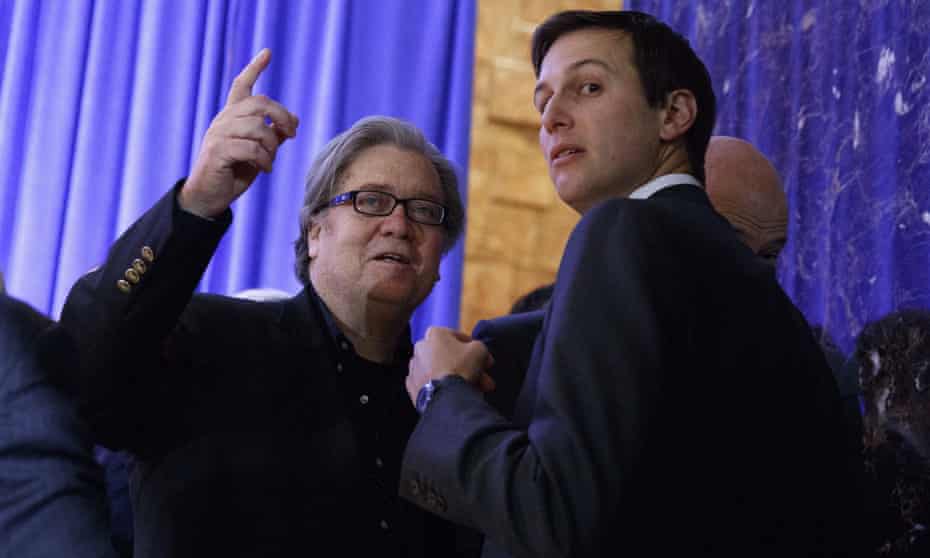 Steve Bannon, chief strategist to Donald Trump, with Jared Kushner, the president’s son-in-law and senior adviser.