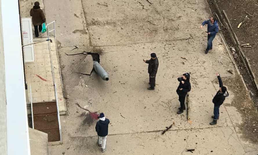 Photo of a missile strike in Kharkiv on Monday.
