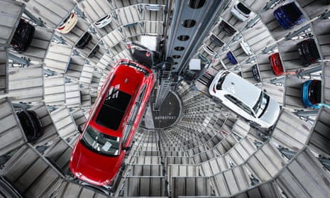 Cars at the tower storage facility of the German carmaker Volkswagen’s plant in Wolfsburg.